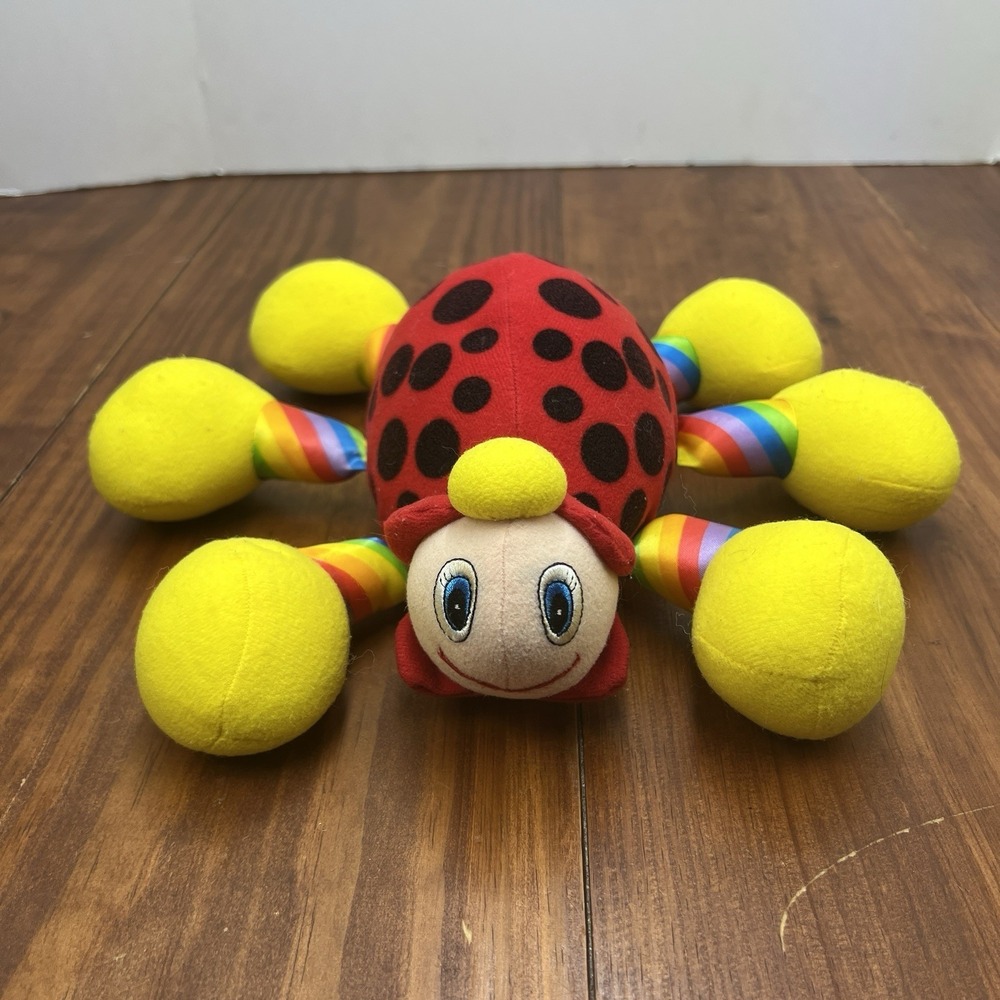Vintage JOLLY TOYS Ladybug Chime Rattle 6 Legs Stuffed Plush Baby Toy 1995